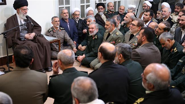 Ayatollah Khamenei addresses senior military commanders in Tehran on April 10, 2015