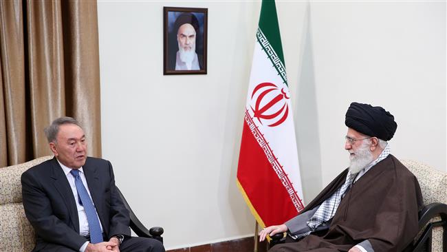 Ayatollah Seyyed Ali Khamenei (R) meets Kazakh President Nursultan Nazarbayev