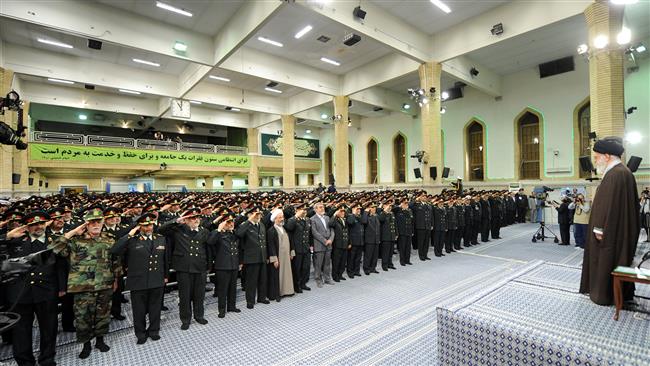Ayatollah Khamenei addresses a group of Iranian police commanders and senior officers in Tehran on May ۸, ۲۰۱۶