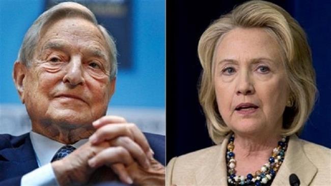 Jewish billionaire George Soros (L) and former US secretary of state Hillary Clinton
