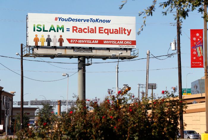 A "Why Islam" billboard advertising a hotline designed to educate people about Islam during times of religious and ethnic tensions is up at the intersection of Interstate 635 and Josey Lane in northwest Dallas