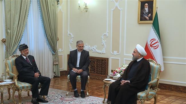 Iran’s President Hassan Rouhani (R) meets with Omani Foreign Minister Yusuf bin Alawi bin Abdullah (L) in Tehran on July 12, 2017. (Photo by IRNA)
