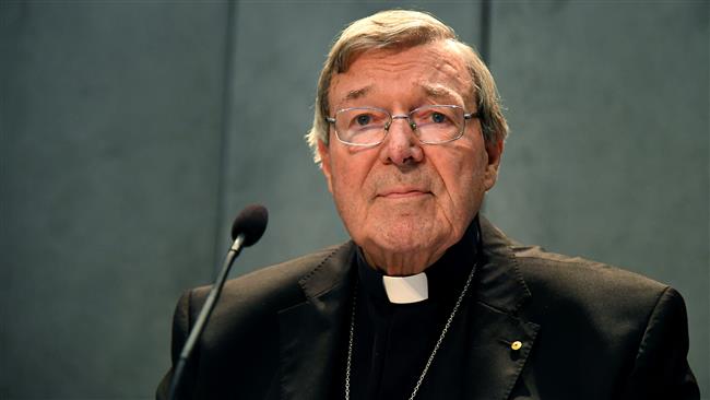Australian Cardinal George Pell looks on as he makes a statement at the Holy See Press Office in Vatican city after being charged with historical sex offences in a case that has rocked the church, June 29, 2017. (Photo by AFP)
