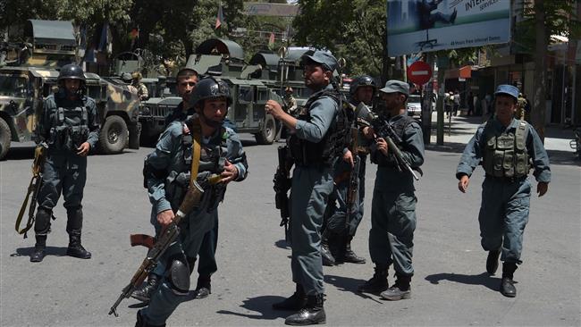 Afghan policemen arrive at the site of a blast near Iraq’s Embassy in Kabul on July 31, 2017. (Photo by AFP)
