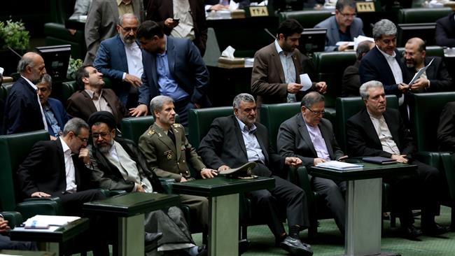 President Hassan Rouhani’s ministerial nominees are seen attending a fifth debate at the Parliament on the cabinet picks in Tehran, August 20, 2017. (Photo by IRNA)
