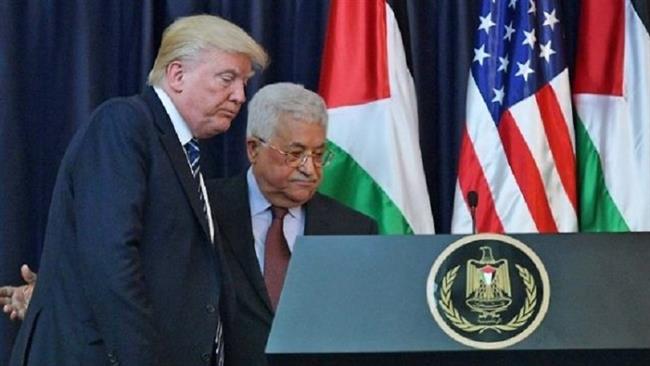 US President Donald Trump (L) and Palestinian leader Mahmoud Abbas leave following a joint press conference at the presidential palace in the West Bank city of Bethlehem on May 23, 2017. (Photo by AFP)
