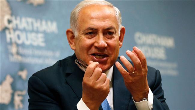 Israeli Prime Minister Benjamin Netanyahu gestures while giving a lecture regarding Israel