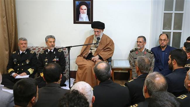 Leader of the Islamic Revolution Ayatollah Seyyed Ali Khamenei speaks in a meeting with Iran