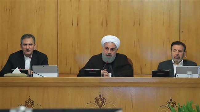 Iranian President Hassan Rouhani (C) talks during a cabinet session in Tehran on March 7, 2018. (Photo by president.ir)
