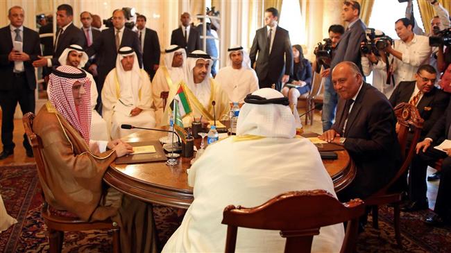 Foreign ministers of Saudi Arabia, Bahrain, the United Arab Emirates and Egypt meet in Cairo on July 5, 2017, over the rift with Qatar. (Photo by AP)

