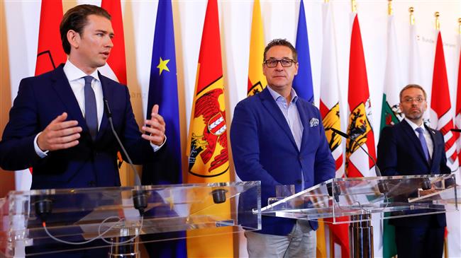 Austrian Chancellor Sebastian Kurz (L), Vice Chancellor Heinz-Christian Strache and Interior Minister Herbert Kickl attend a news conference in the capital Vienna on June 8, 2018. (Photo by Reuters)
