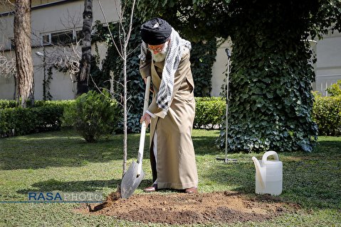 In Arbor Day in Iran; Ayatollah Khameneim, the Supreme Leader plant a tree