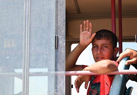 Syrian Refugees from Rukban Camp Arrive Jlaighem Crossing in Syria