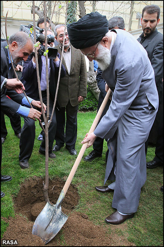 Ayatollah Khamenei Planting a seed during the National Tree day of Iran