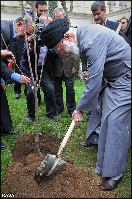 Ayatollah Khamenei Planting a seed during the National Tree day of Iran