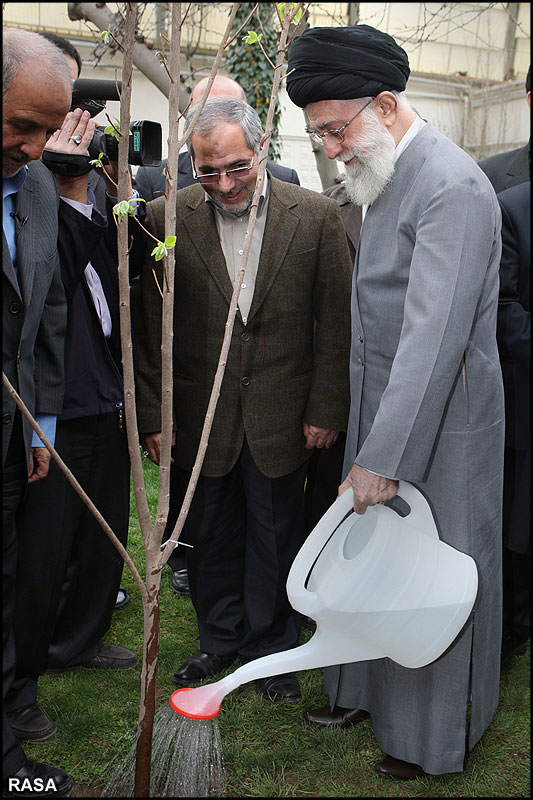 Ayatollah Khamenei Planting a seed during the National Tree day of Iran