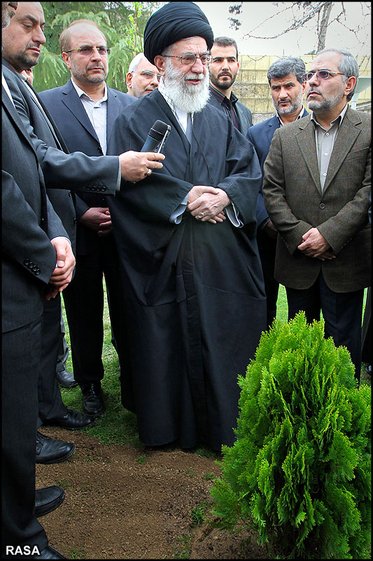 Ayatollah Khamenei Planting a seed during the National Tree day of Iran
