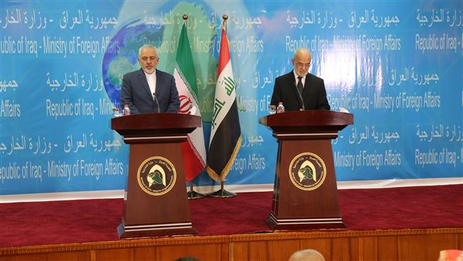 Iranian FM Zarif in a press conference with FM Ibrahim al-Jaafari 