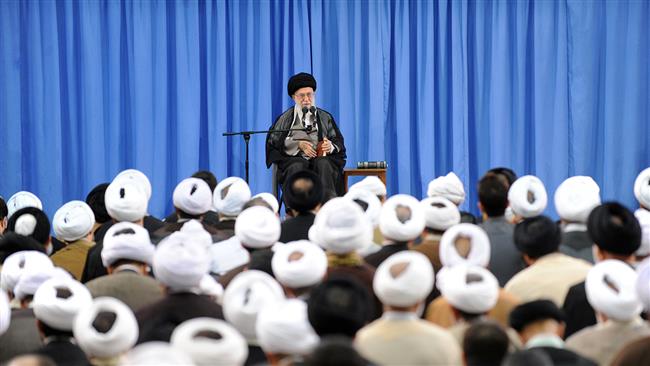 Ayatollah Khamenei addresses a group of Iranian clerics during a post-jurisprudence course on November 30, 2015