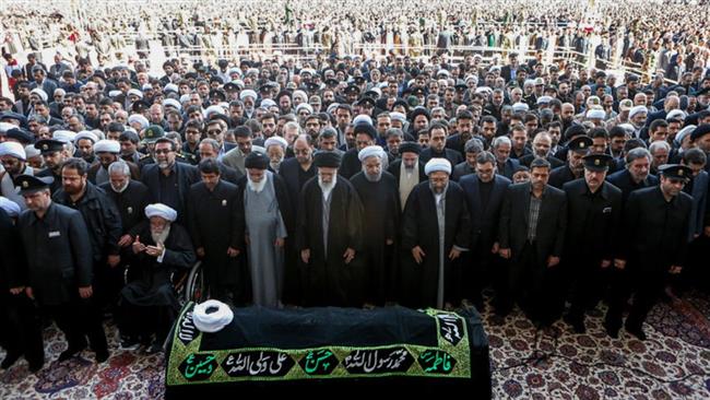 Ayatollah Khamenei leads the prayers at the funeral of Ayatollah Abbas Vaez-Tabasi in Mashhad, March 5, 2016