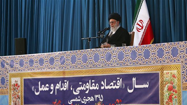 Ayatollah Khamenei addresses a large crowd of Iranian pilgrims at the Imam Ridha holy shrine in the northeastern city of Mashhad on the occasion of the Persian calendar New Year, March 20, 2016