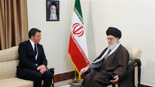 Ayatollah Khamenei meets Italian Prime Minister Matteo Renzi in the Iranian capital, Tehran, April 12, 2016