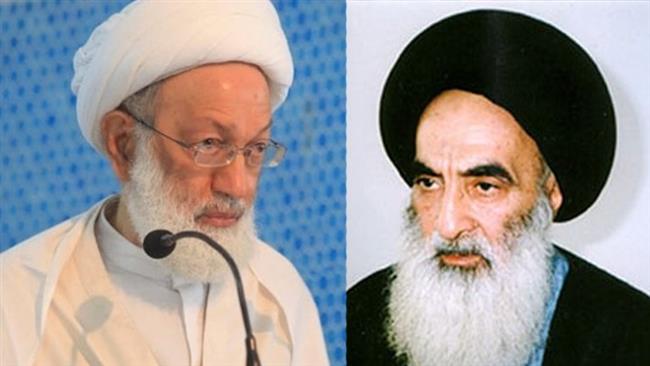 This combo photo shows Iraq’s top Shi’a cleric Grand Ayatollah Ali al-Sistani and Bahrain’s prominent Shi’a cleric Shaykh Isa Qasim.
