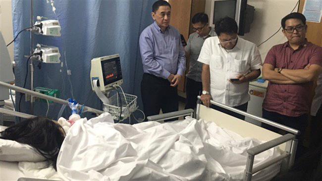 The picture shows Philippine Irma Avila Edloy lying in bed at the King Salman Hospital in Riyadh, Saudi Arabia.