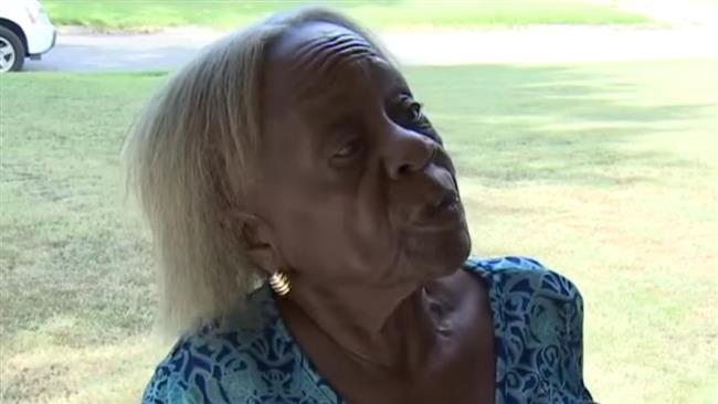 This screenshot shows Geneva Smith, 84, talking to a Fox 23 reporter after police pepper sprayed her in the face on August 7, 2016.