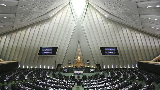 a general view of Iran’s parliament in session.
