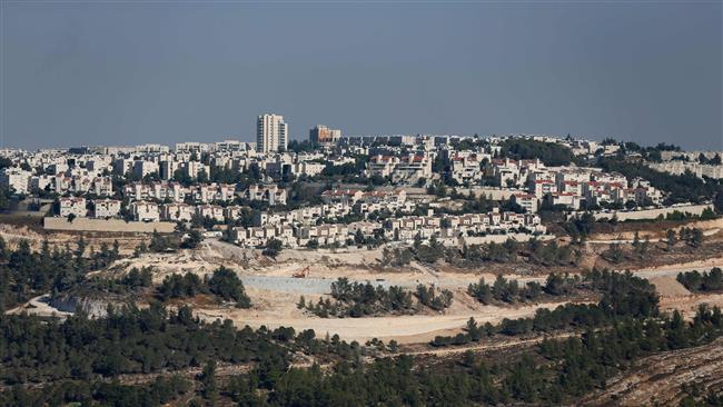 A general view of Israeli construction cranes and excavators at the building site of new units in the illegal settlement of Gilo in occupied East Jerusalem al-Quds.