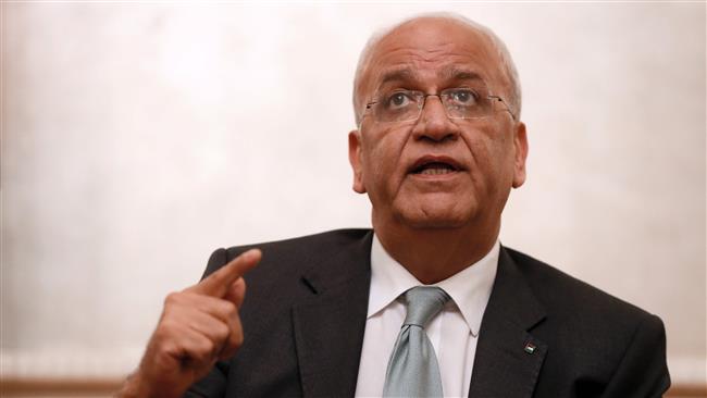 Saeb Erekat, secretary general of the Palestine Liberation Organization, gestures as he speaks during a press conference in Paris, on July 30, 2016. (Photo by AFP)

