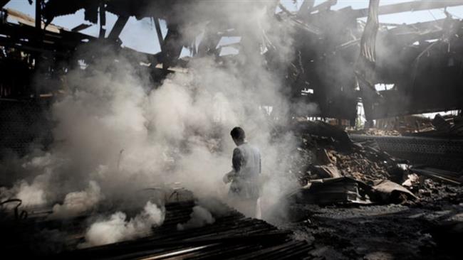 A water pumps and pipes factory was hit for the second time by Saudi airstrikes in the Yemeni capital, Sana