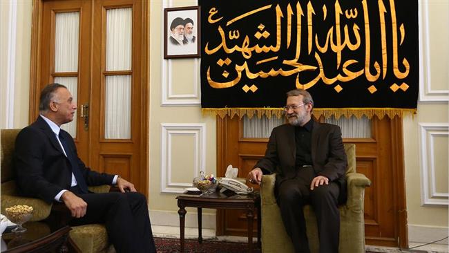 Iranian Parliament Speaker Ali Larijani (R) and the head of Iraqi National Intelligence Service, Mustafa Kadhimi, meet in Tehran on October 4, 2016. (Photo by ICANA)
