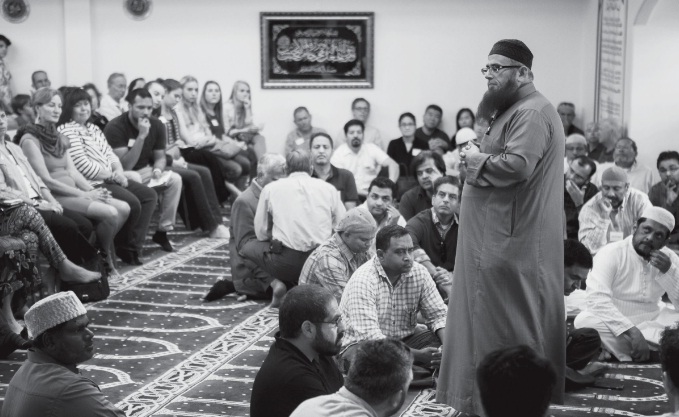 NEIGHBORS IN FAITH—Imam Ahmed Patel addresses visitors and members of the Islamic Center of Conejo Valley on Oct. 23 during Open Mosque Day in Newbury Park. Photos by BOBBY CURTIS/Acorn Newspapers
