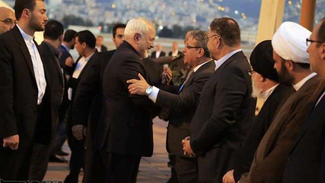 Iran’s Foreign Minister Mohammad Javad Zarif (C) in the Lebanese capital of Beirut, November 8, 2016