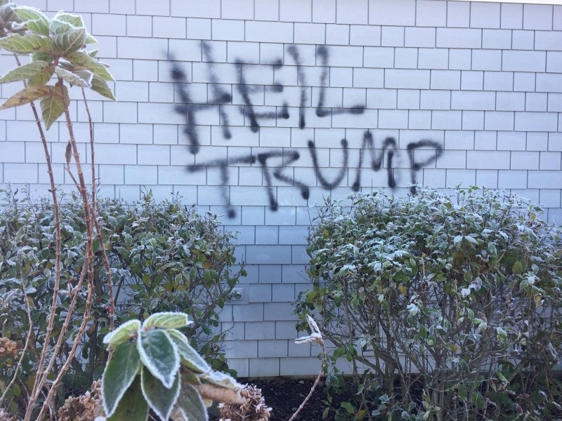 Trump supporters write German salut on the walls