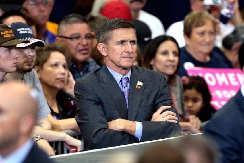 Michael Flynn at a campaign rally for Donald Trump a month before the election