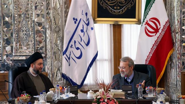 Iranian Parliament Speaker Ali Larijani (R) and the head of the Iraqi National Alliance, Ammar al-Hakim, meet in Tehran on December 13, 2016. (Photo by IRNA)
