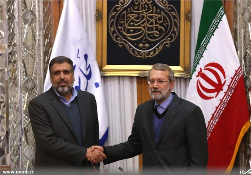 Larijani at a meeting with Secretary General of the Palestinian Islamic Jihad Movement Ramadan Abdullah Shalah