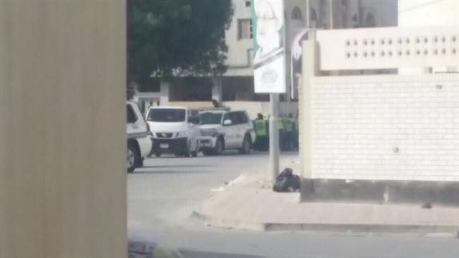 The image, taken from social media, shows Bahraini police forces deploying around Sheikh Isa Qassim’s residence in Diraz, on December 21, 2016.
