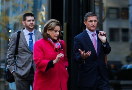 (R-L) National security adviser Michael Flynn, and his staffers K.T. McFarland and Michael Flynn Jr
