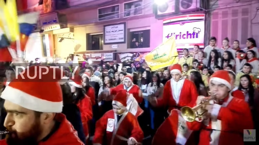Jubilant Syrians gather for Christmas celebration in west Aleppo