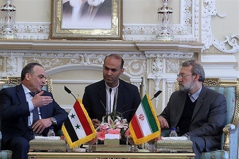 Iran’s Parliament Speaker Ali Larijani  meets Syrian Prime Minister Imad Khamis