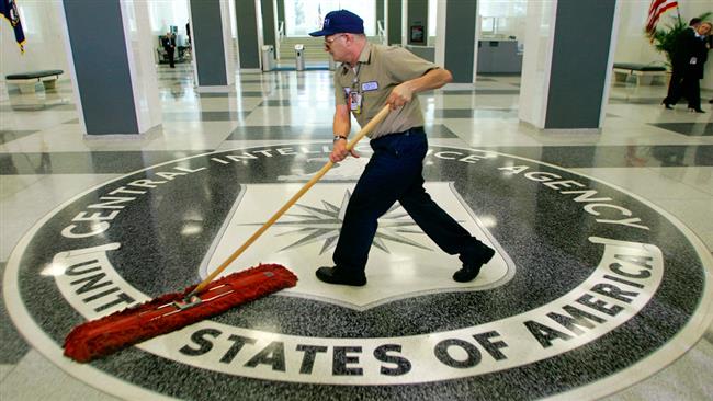 A janitor mops the floor at the headquarters of the US Central Intelligence Agency. 