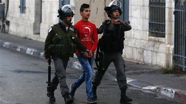 Israeli forces arrest a Palestinian protester in the occupied West Bank city of Bethlehem