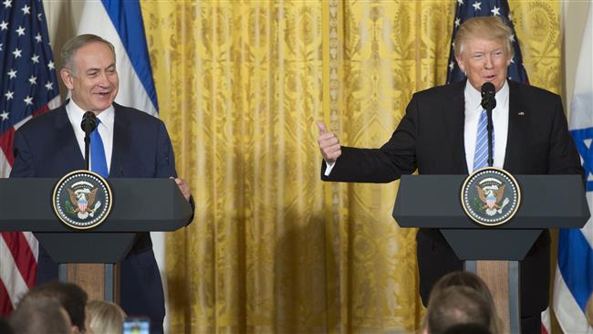 US President Donald Trump (R) and Israeli Prime Minister Benjamin Netanyahu hold a joint press conference in the East Room of the White House in Washington, D.C., on February 15, 2017. (Photo by AFP)
