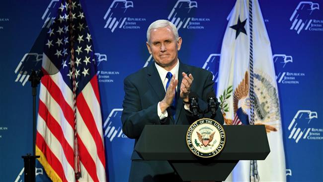 US Vice President Mike Pence applauds during the Republican Jewish Coalition