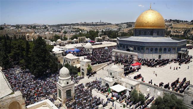 Palestinians praying in the Al Aqsa Mosque compound during the Muslim holy month of Ramadan