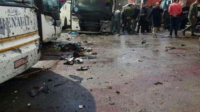 A picture taken from social media appears to show the site of bombings in the Syrian capital of Damascus on March 11, 2017.